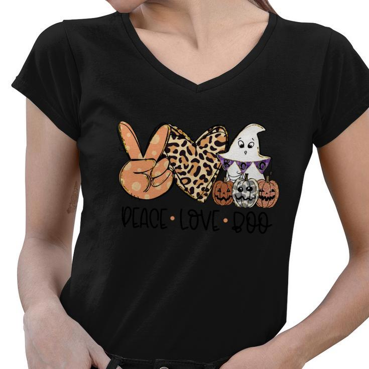 Deace Love Boo Pumpkin Ghost Halloween Quote Women V-Neck T-Shirt