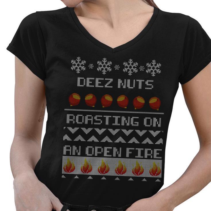 Deez Nuts Roasting On An Open Fire Ugly X-Mas Tshirt Women V-Neck T-Shirt