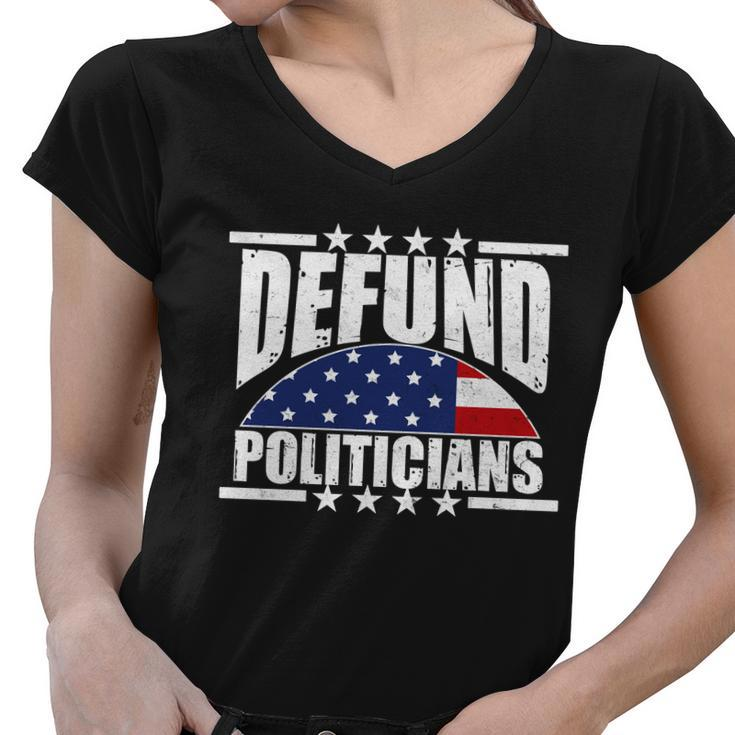 Defund Politicians American Usa Flag Women V-Neck T-Shirt
