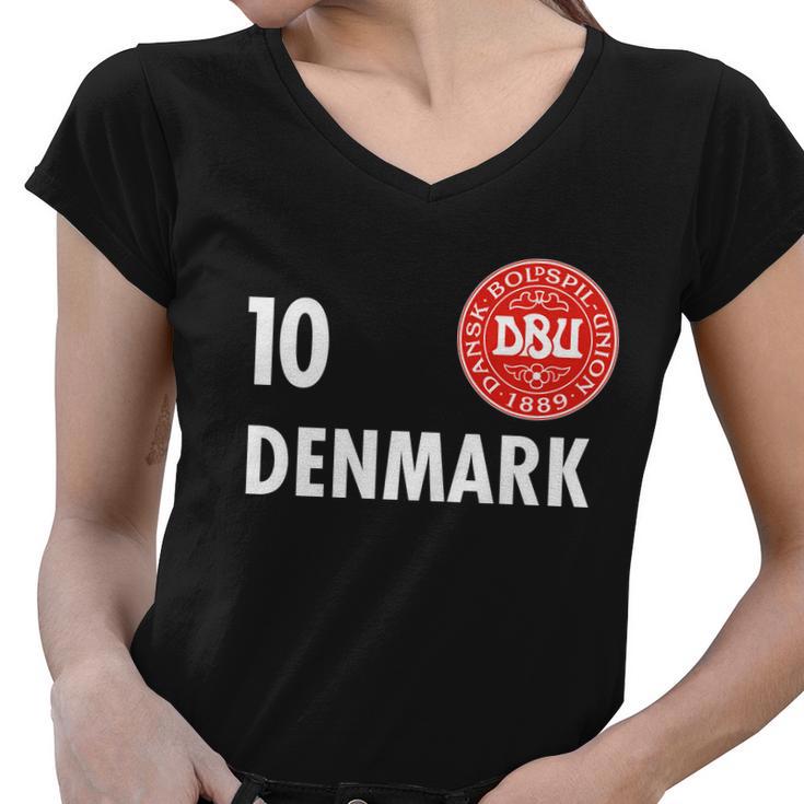 Denmark Danish Soccer No 10 Dbu Logo Women V-Neck T-Shirt