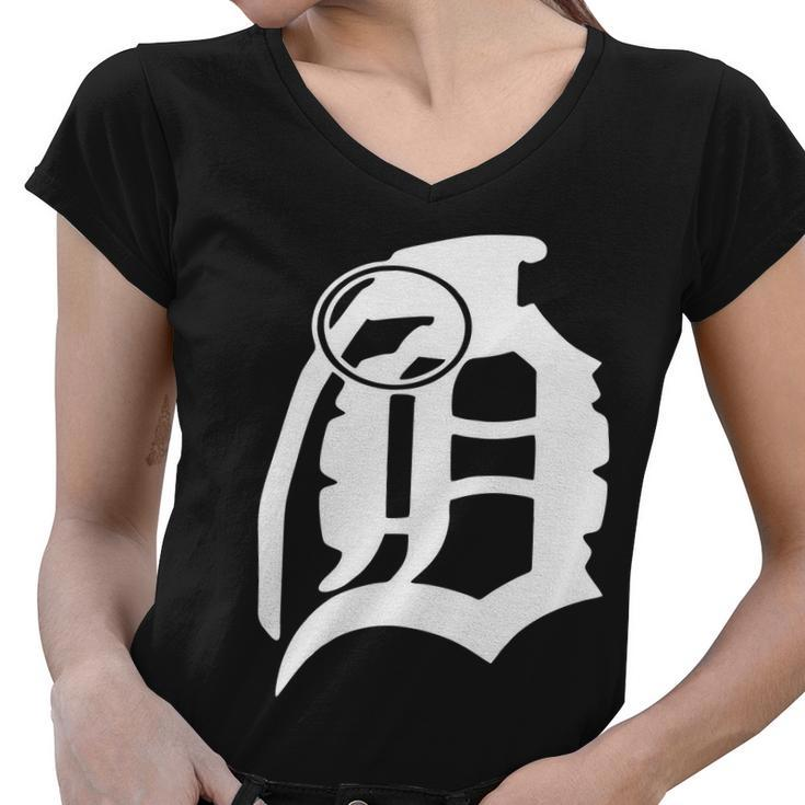 Detroit English D Grenade Michigan Logo Tshirt Women V-Neck T-Shirt