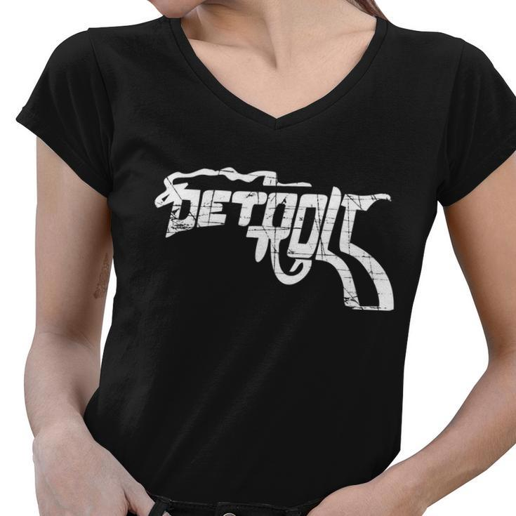 Detroit Gun N Smoke Revolver Tshirt Women V-Neck T-Shirt