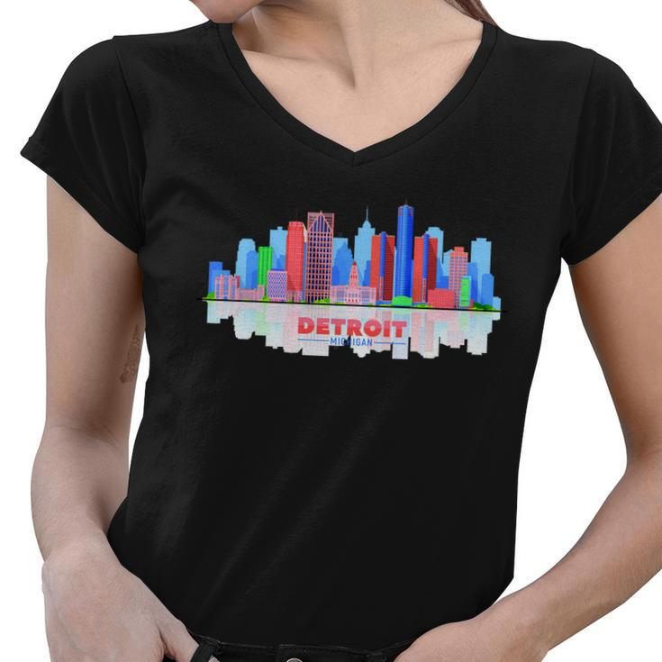 Detroit Skyline Abstract Graphic Design Printed Casual Daily Basic Women V-Neck T-Shirt