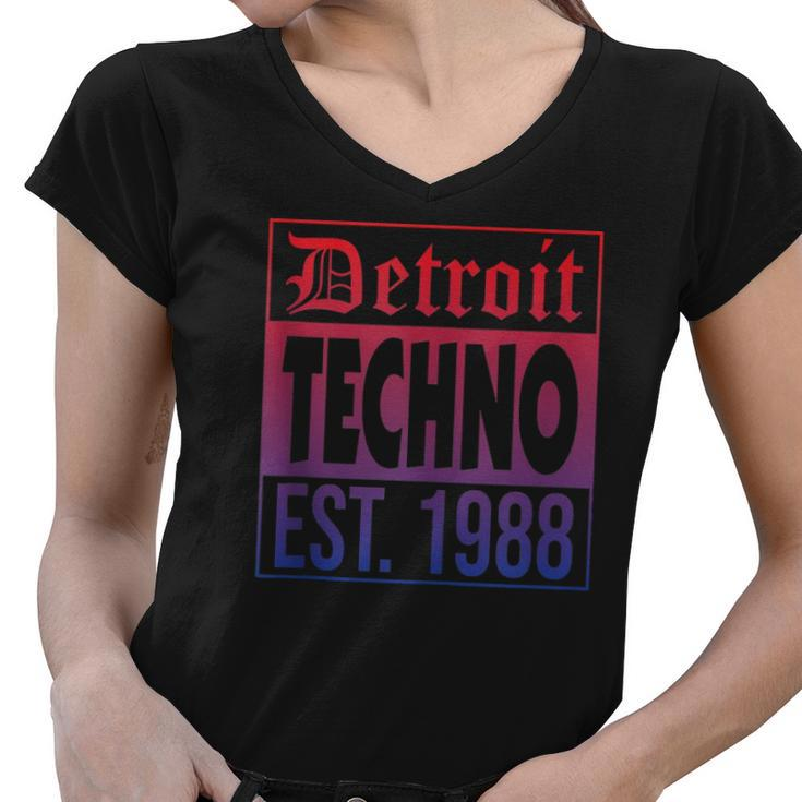 Detroit Techno Established 1988 Edm Rave Women V-Neck T-Shirt