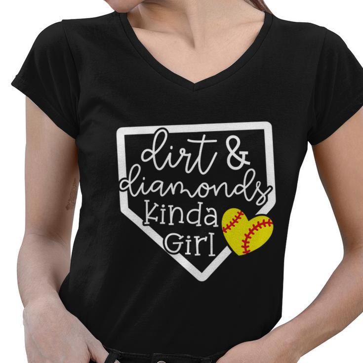 Dirt And Diamonds Kinda Girl Baseball Softball Mom Meaningful Gift Women V-Neck T-Shirt