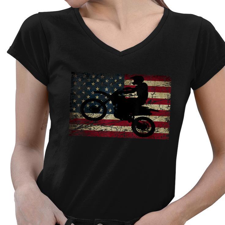 Dirt Bike Usa Flag Gift For Bikers Motocross American Flag Gift Women V-Neck T-Shirt