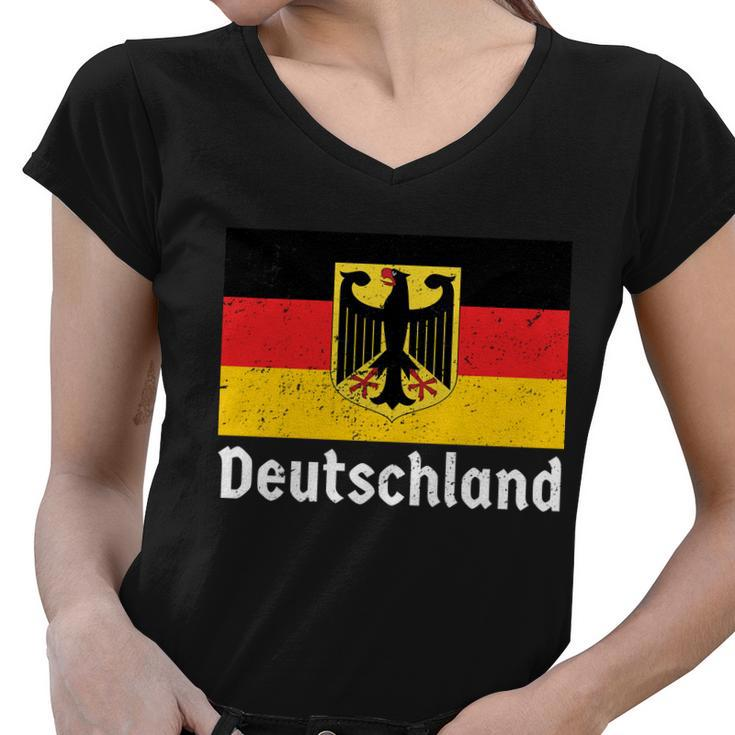 Distress German Deutschland Flag Women V-Neck T-Shirt