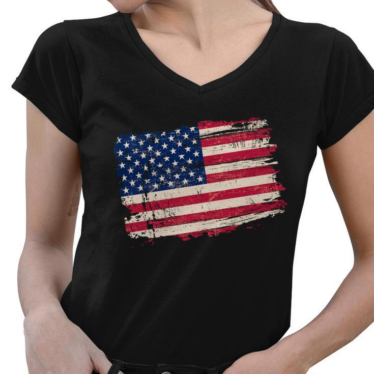 Distressed American Us Flag Women V-Neck T-Shirt