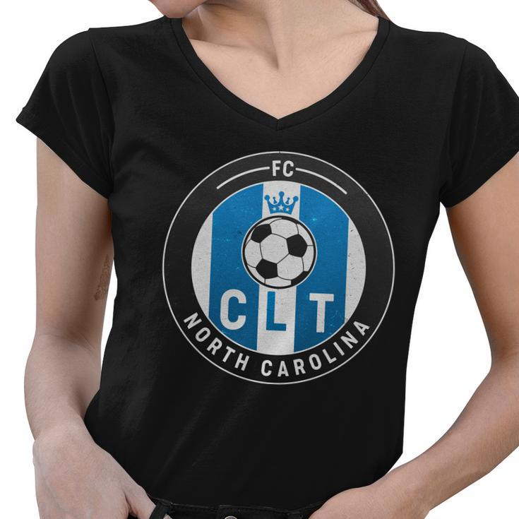 Distressed Charlotte North Carolina Clt Soccer Jersey Tshirt Women V-Neck T-Shirt