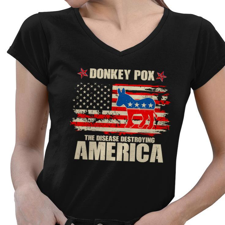Distressed Donkey Pox The Disease Destroying America Women V-Neck T-Shirt