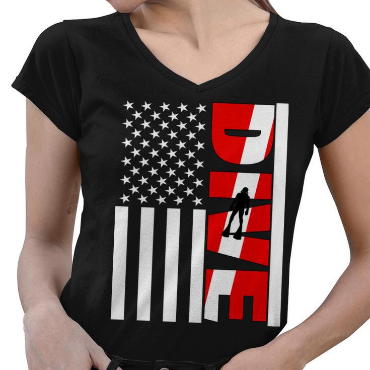 Diver American Flag Graphic Design Printed Casual Daily Basic Women V-Neck T-Shirt