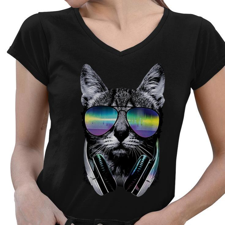 Dj Cat Tshirt Women V-Neck T-Shirt