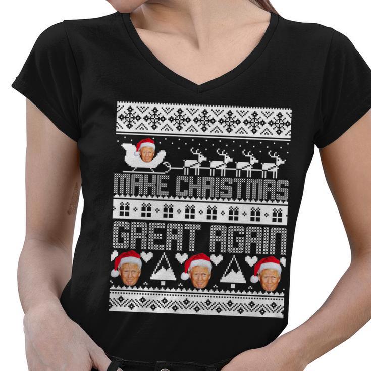 Donald Trump Make Christmas Great Again Ugly Christmas Tshirt Women V-Neck T-Shirt