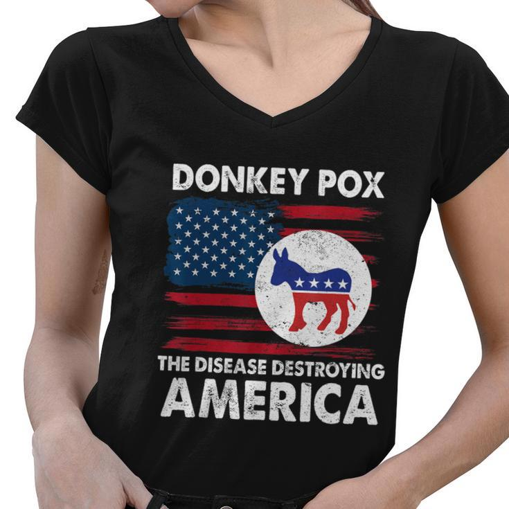 Donkey Pox The Disease Destroying America Anti Biden Women V-Neck T-Shirt