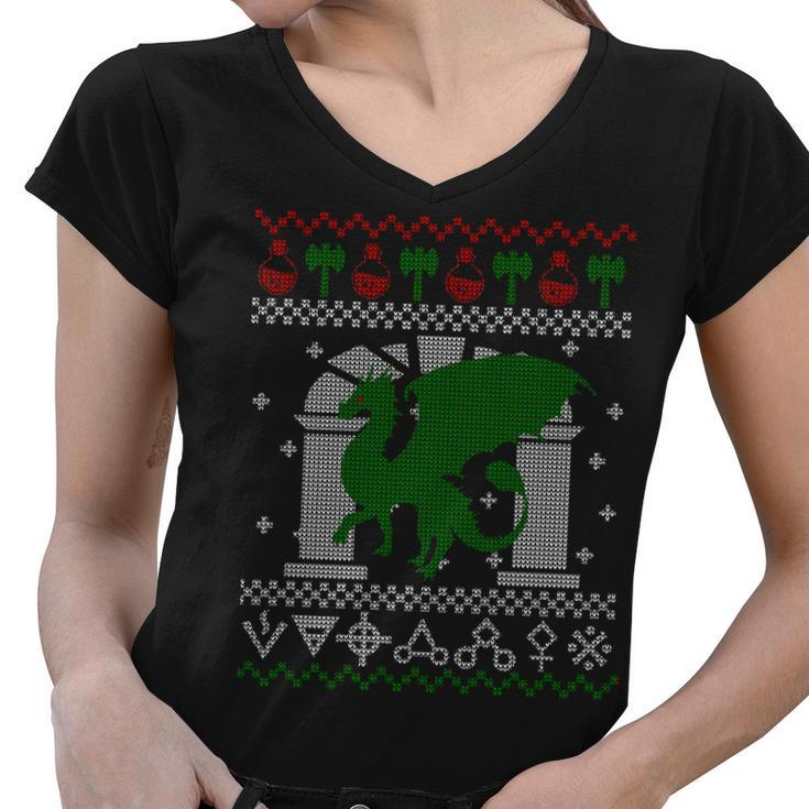 Dragon Dnd Ugly Christmas Sweater Women V-Neck T-Shirt