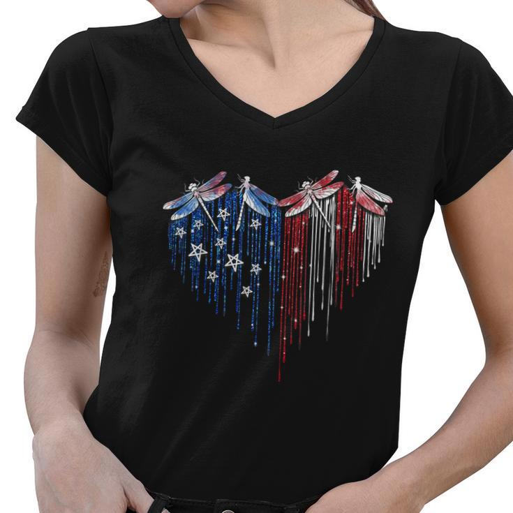 Dragonfly 4Th Of July Usa Flag America Patriotic Usa Women V-Neck T-Shirt