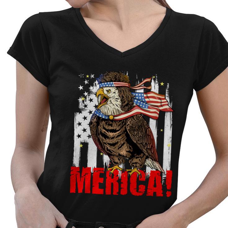 Eagle American Flag Usa Flag Mullet Eagle 4Th Of July Merica Gift Women V-Neck T-Shirt