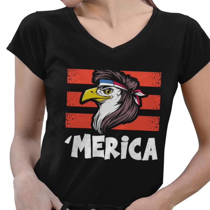 Eagle Mullet 4Th Of July 2021Gift Usa American Flag Merica Cool Gift Women V-Neck T-Shirt