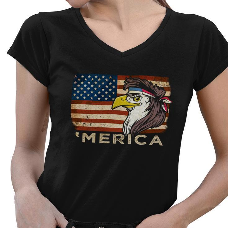 Eagle Mullet Usa American Flag Merica 4Th Of July Gift Women V-Neck T-Shirt