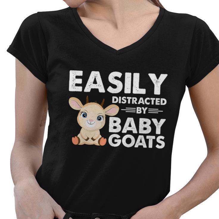 Easily Distracted By Baby Goats Shirt Goat Lovers Women V-Neck T-Shirt