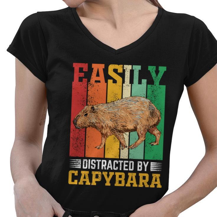 Easily Distracted By Capybara Animal Lover Rodent Gift Women V-Neck T-Shirt