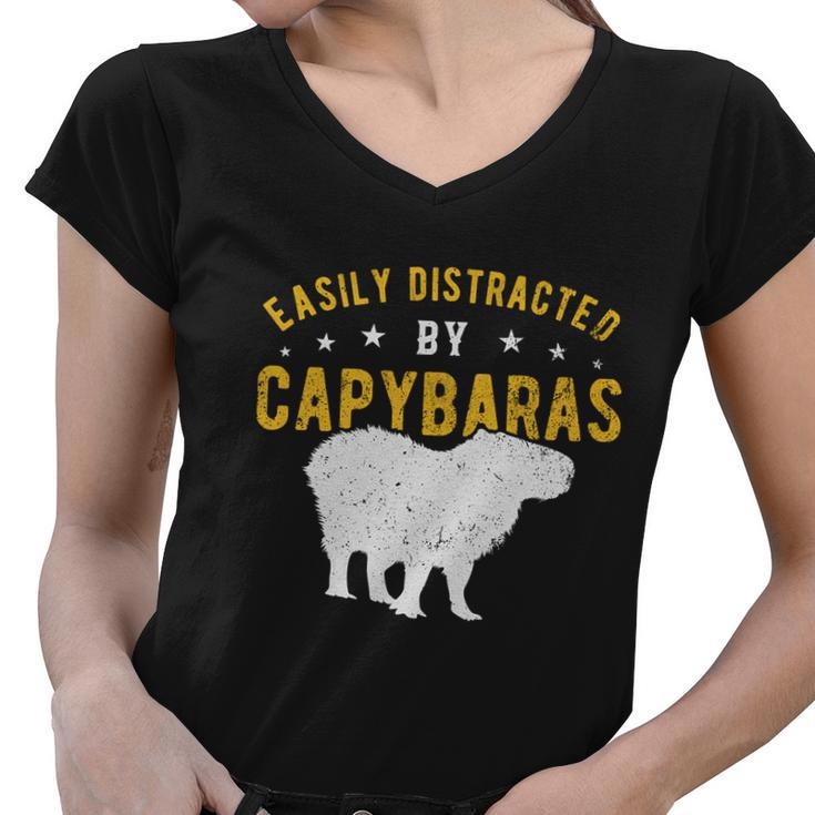 Easily Distracted By Capybaras Gift Women V-Neck T-Shirt
