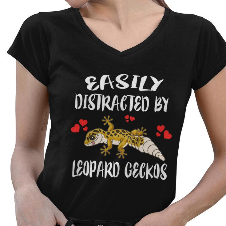 Easily Distracted Leopard Geckos Lizard Lover Gift Women V-Neck T-Shirt