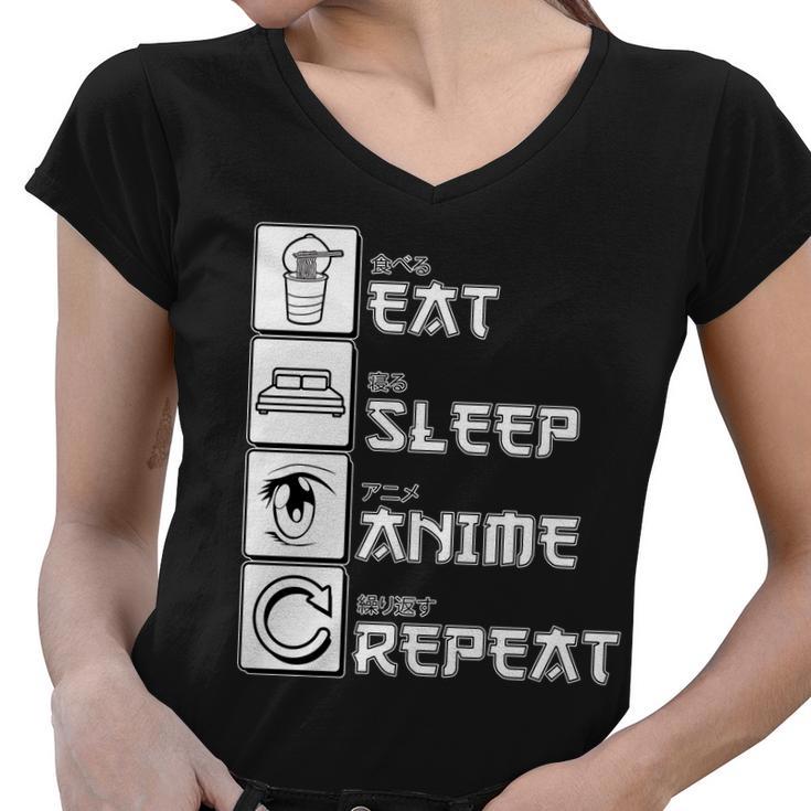 Eat Sleep Anime Repeat Tshirt Women V-Neck T-Shirt