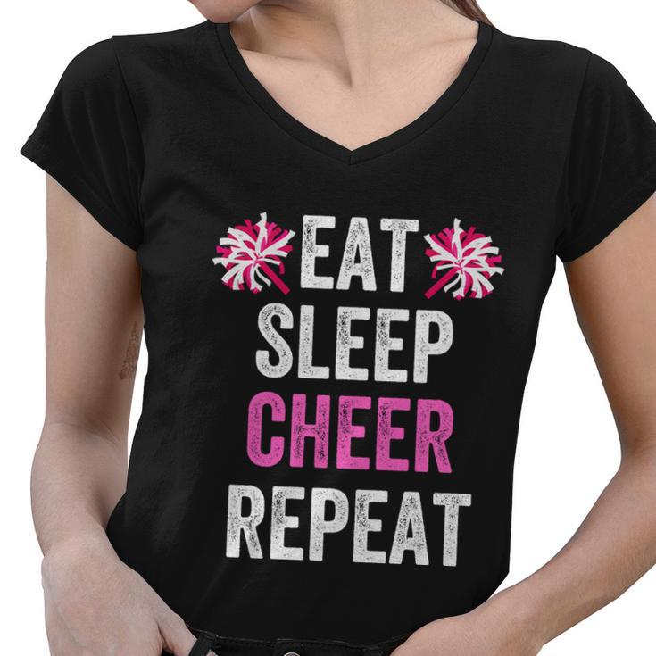 Eat Sleep Cheer Repeat Cheerleading Cute Gift Women V-Neck T-Shirt