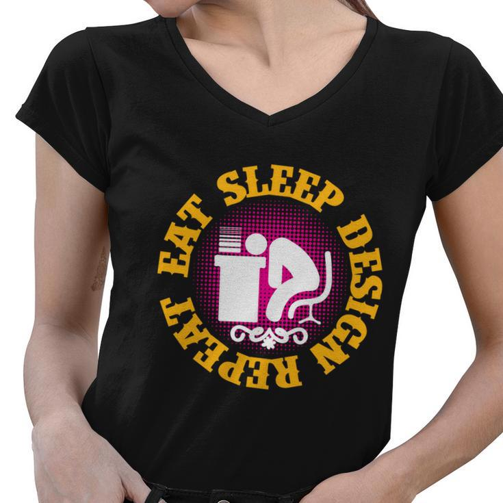 Eat Sleep Design Repeat Halloween Quote Women V-Neck T-Shirt