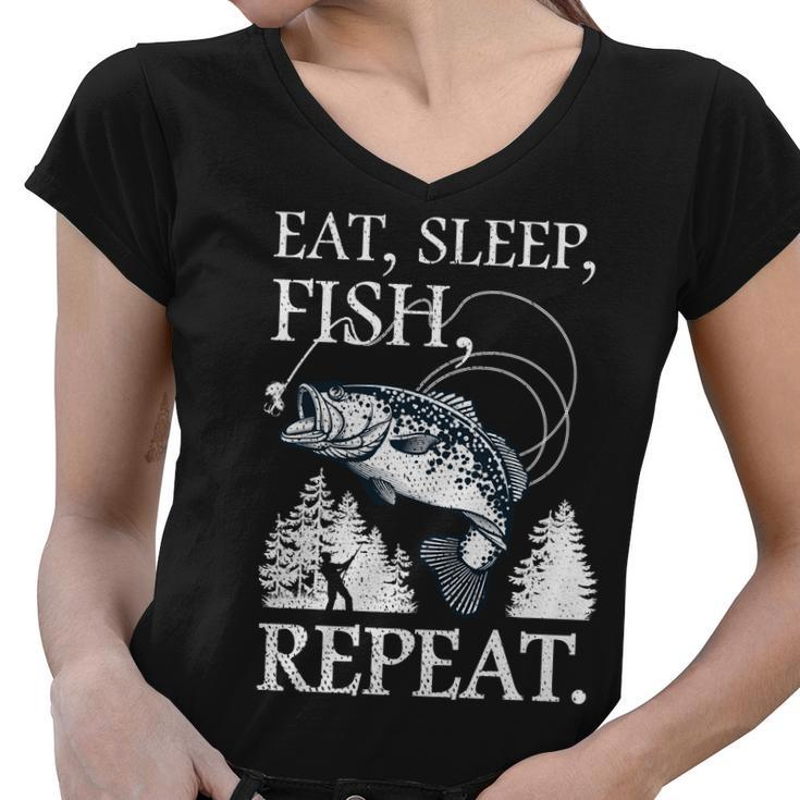 Eat Sleep Fish Repeat Tshirt Women V-Neck T-Shirt