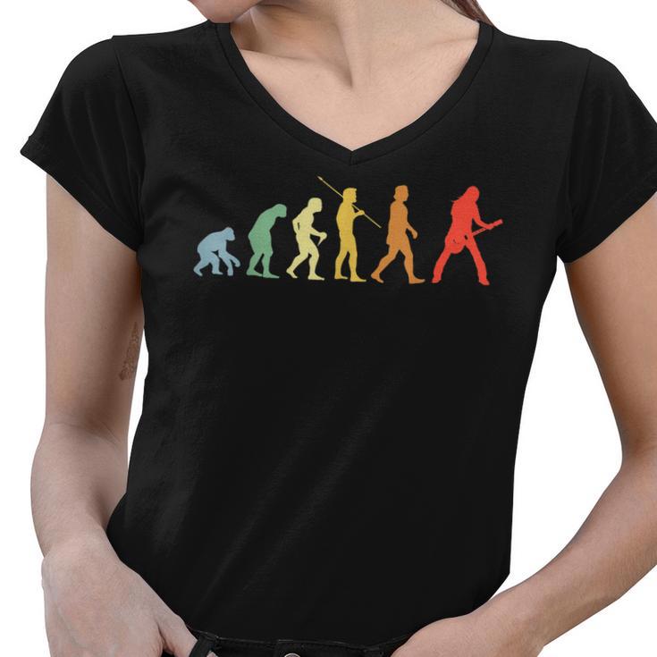 Electric Guitar Evolution Retro Music Guitarist  V2 Women V-Neck T-Shirt