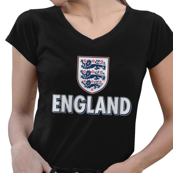 England Soccer Three Lions Flag Logo Tshirt Women V-Neck T-Shirt