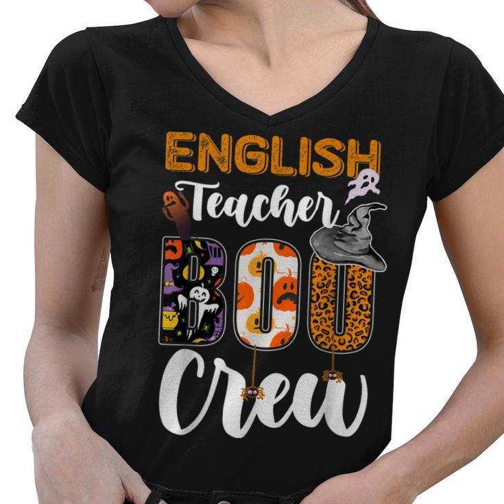 English Teacher Boo Crew Funny Halloween Matching Costume  Women V-Neck T-Shirt