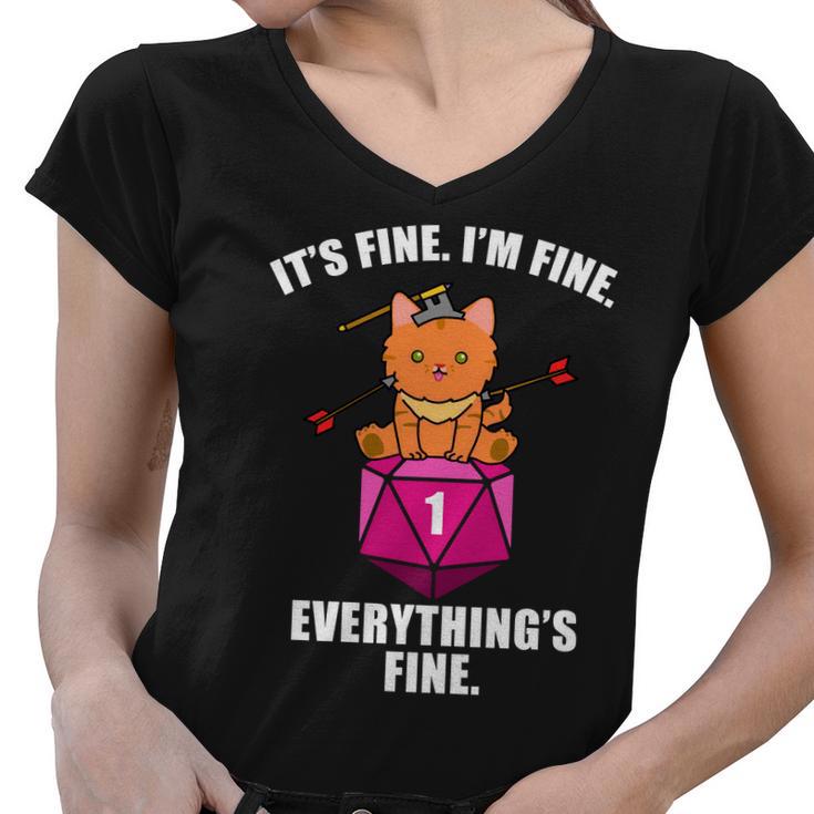 Everythings Fine Cute Cat Dnd Women V-Neck T-Shirt