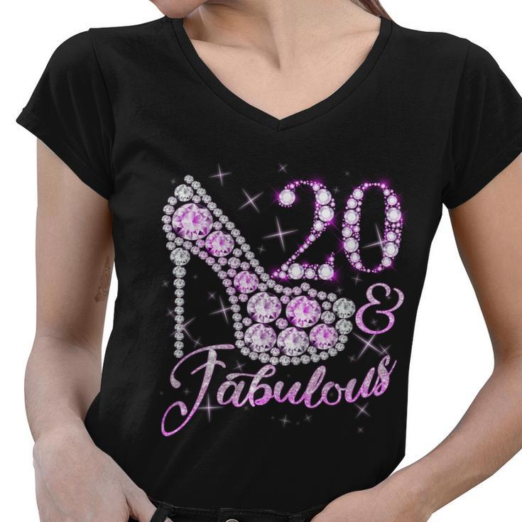 Fabulous & 20 Sparkly Shiny Heel 20Th Birthday Women V-Neck T-Shirt