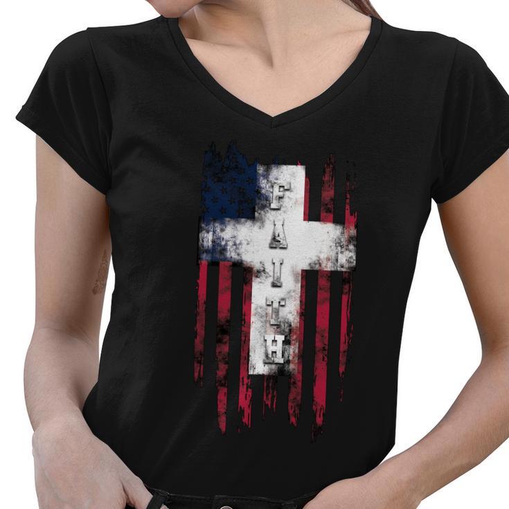 Faith American Flag Cross Tshirt Women V-Neck T-Shirt