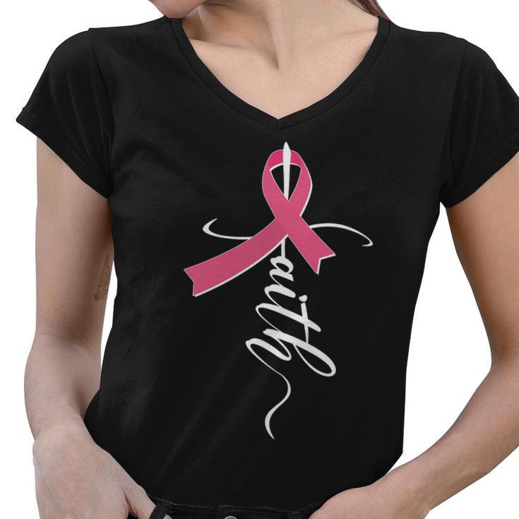Faith Breast Cancer Awareness Ribbon Women V-Neck T-Shirt
