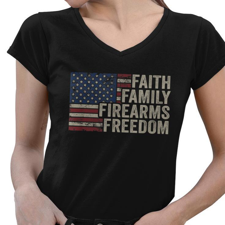 Faith Family Firearms & Freedom American Flag Pro God Guns Women V-Neck T-Shirt
