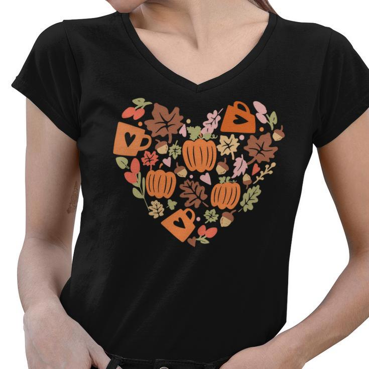 Fall Retro Season Flowers Heart Things Women V-Neck T-Shirt