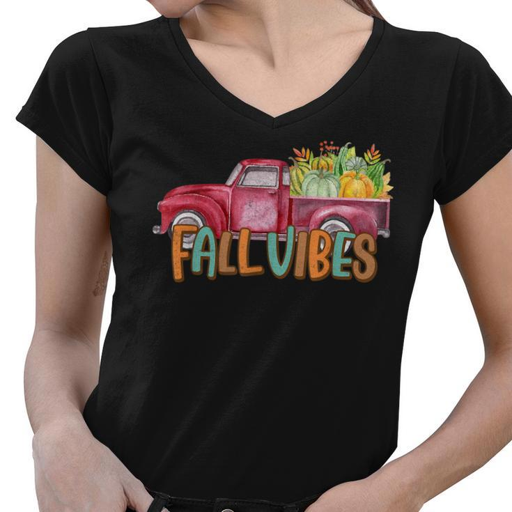 Fall Vibes Old School Truck Full Of Pumpkins And Fall Colors  Women V-Neck T-Shirt