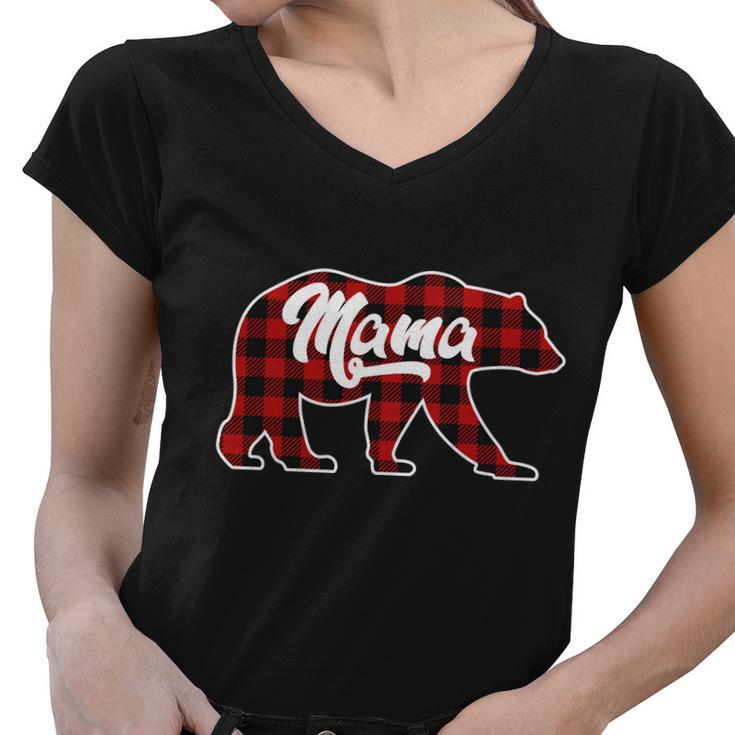 Family Christmas Matching Plaid Mama Bear Tshirt Women V-Neck T-Shirt