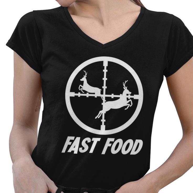 Fast Food Hunting Deer V2 Women V-Neck T-Shirt