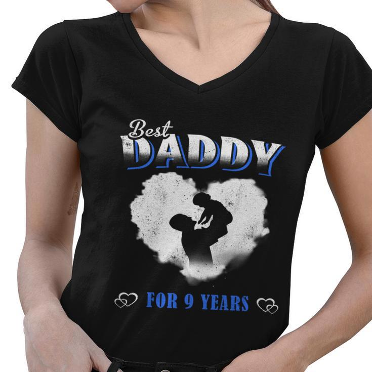 Father Baby Best Dad Daddy For 9 Years Happy Fathers Day Gift Graphic Design Printed Casual Daily Basic Women V-Neck T-Shirt