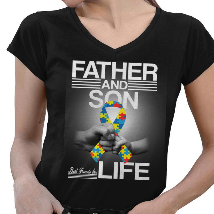 Father Son Best Friends For Life Autism Awareness Tshirt Women V-Neck T-Shirt