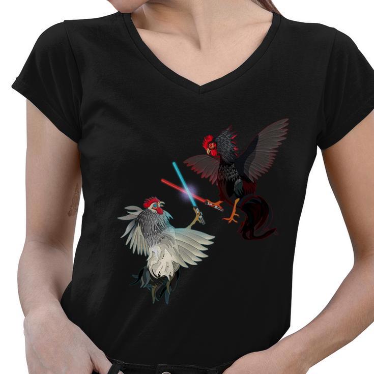 Fighting Rosters Lightsaber Cockfight Women V-Neck T-Shirt