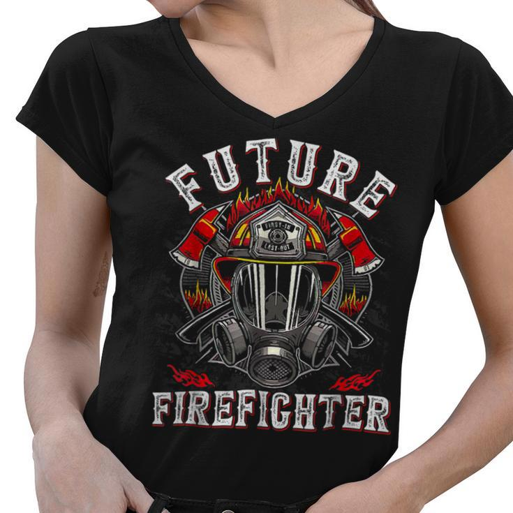 Firefighter Funny Future Firefighter Thin Red Line Firefighting Lover Women V-Neck T-Shirt