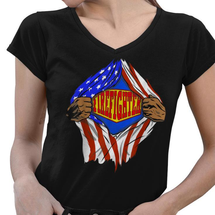 Firefighter Funny Super Firefighter Hero Job Women V-Neck T-Shirt