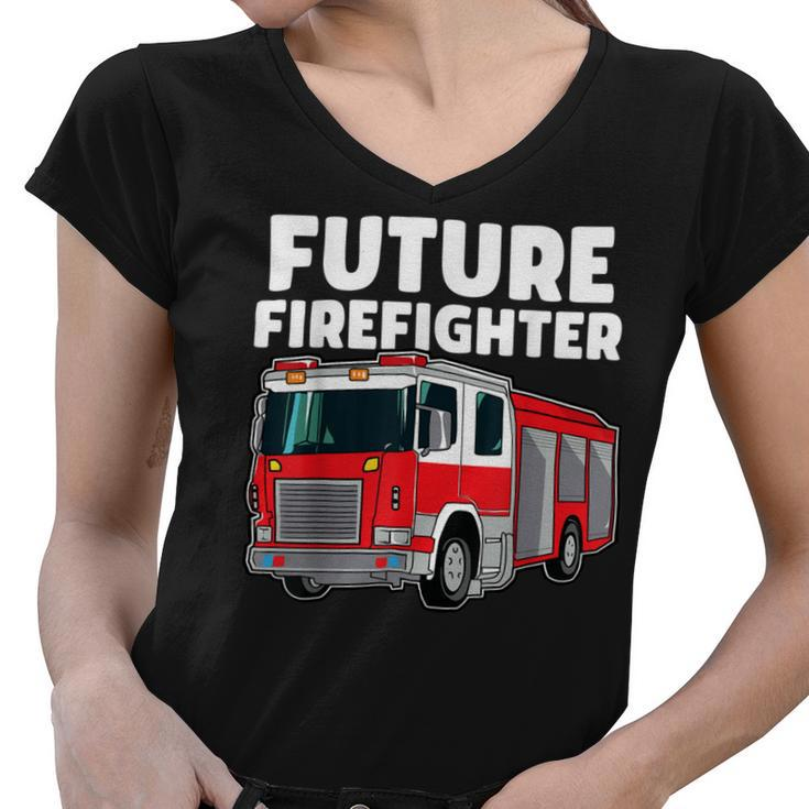 Firefighter Future Firefighter Fire Truck Theme Birthday Boy Women V-Neck T-Shirt