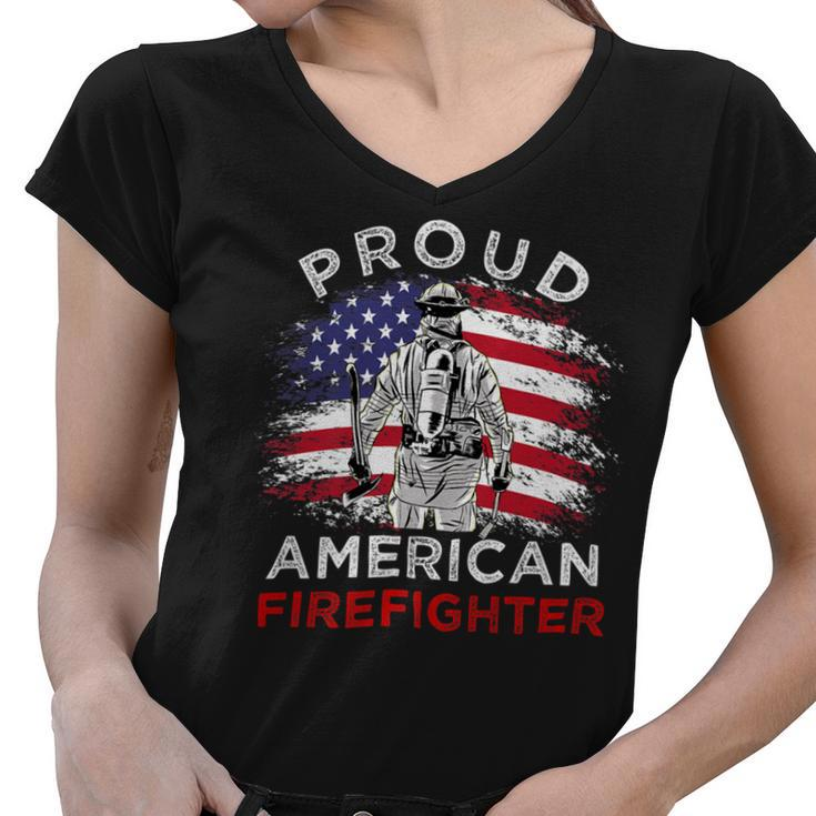 Firefighter Proud American Firefighter Vintage July 4Th For Firefighter V2 Women V-Neck T-Shirt